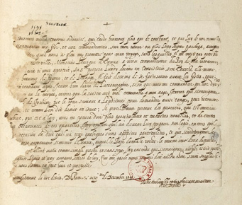Courrier de Rome portant sur la nomination de Jacques Davy du Perron à l'évêché d'Évreux, dans Recueil de pièces, la plupart en copies ou en extraits, avec des dessins de sceaux et de tombeaux, pour servir à l'histoire des archevêques et des évêques de France, par Roger de Gaignières 1650-1700 Photo